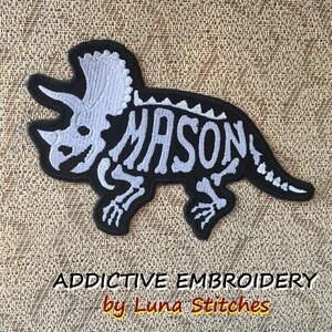 Triceratops Dinosaur Personalized Iron On Patch Dino Skull Bones Embroidered Custom Applique image 4