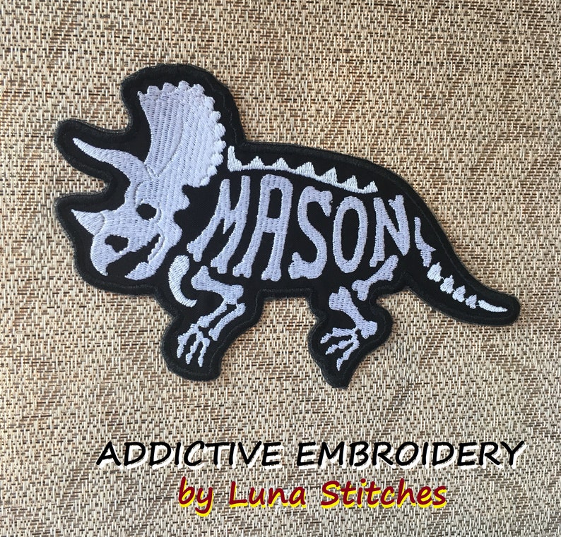 Triceratops Dinosaur Personalized Iron On Patch Dino Skull Bones Embroidered Custom Applique image 4