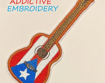 Puerto Rico Flag PR Isla del Encanto Boricua Guitar Iron On Patch Embroidered Felt USA