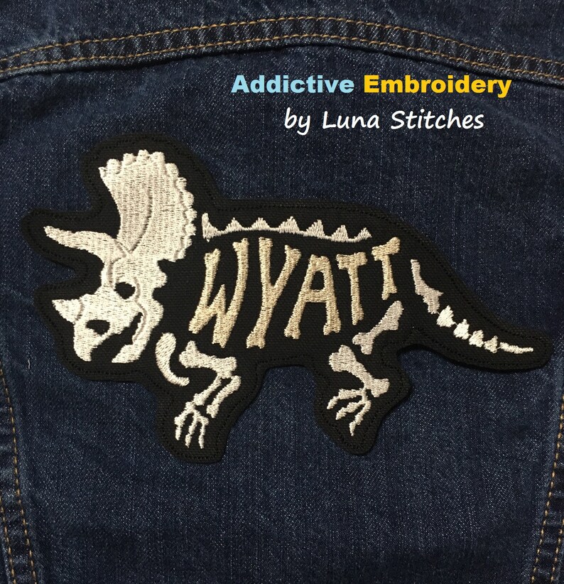 Triceratops Dinosaur Personalized Iron On Patch Dino Skull Bones Embroidered Custom Applique image 5