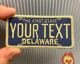 DELAWARE DE License Plate Personalized Iron On Patch Embroidered Applique USA