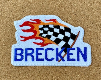 Checkered Flag Personalized Iron On Patch Racing Car Embroidered Applique Custom Name Tag School
