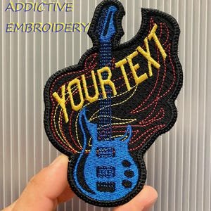 Guitar Rock and Roll Personalized Name Iron On Patch Embroidered Applique Custom Name Tag