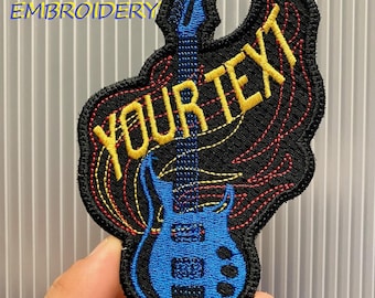 Guitar Rock and Roll Personalized Name Iron On Patch Embroidered Applique Custom Name Tag