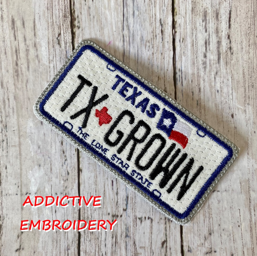 Texas License Plate TX Grown Iron on Patch Embroidered Applique