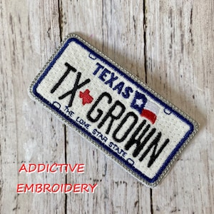 Texas License Plate TX Grown Iron On Patch Embroidered Applique State Travel