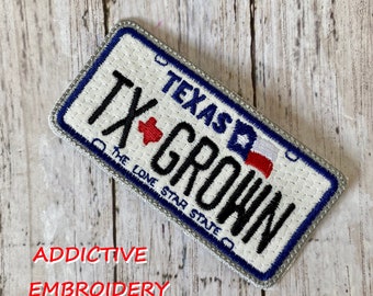 Texas License Plate TX Grown Iron On Patch Embroidered Applique State Travel