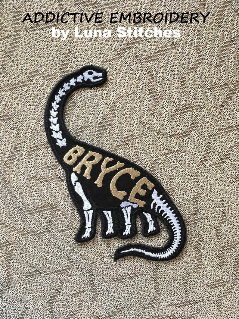 Name Tag Long Neck Dinosaur Dino Personalized Iron On Patch Embroidered Custom image 7
