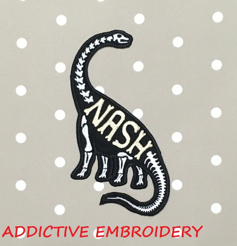 Name Tag Long Neck Dinosaur Dino Personalized Iron On Patch Embroidered Custom image 2