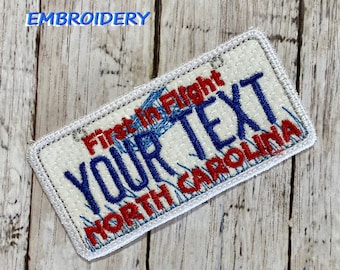 North Carolina License Plate NC Iron On Patch Yellow Sun Personalized Embroidered Applique USA Name Tag