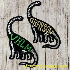 Name Tag Long Neck Dinosaur Dino Personalized Iron On Patch Embroidered Custom image 1