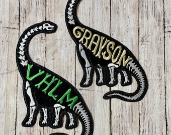 Name Tag Long Neck Dinosaur Dino Personalized Iron On Patch Embroidered Custom