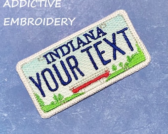 INDIANA In License Plate Personalized Iron On Patch Embroidered Applique USA