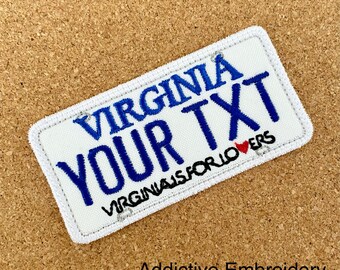 VIRGINIA License Plate VA Iron On Patch Travel Personalized Embroidered Applique USA Name Tag