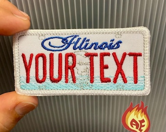 Illinois License Plate IL Iron On Patch Travel Personalized Embroidered Applique USA Name Tag
