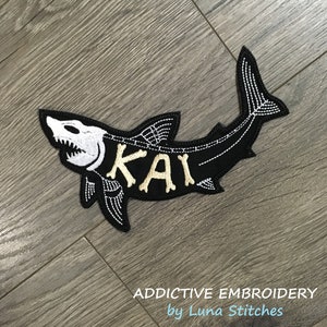 Shark Fish Skeleton Bones Personalized Iron On Patch Embroidered Custom Applique