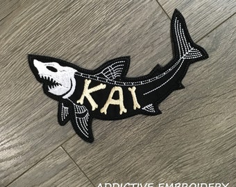 Shark Fish Skeleton Bones Personalized Iron On Patch Embroidered Custom Applique