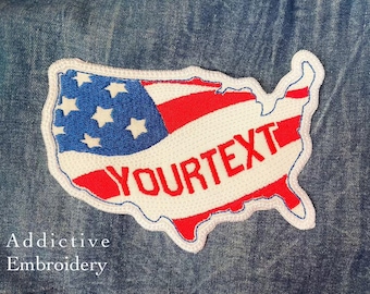 USA Flag Map US America Personalized Iron On Patch Embroidered Applique American Custom