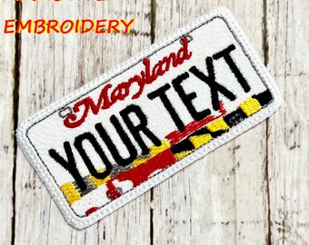 Maryland License Plate MD Iron On Patch Yellow Sun Personalized Embroidered Applique USA Name Tag