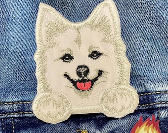 Dog Maltese Cute Iron On Patch Embroidered Pocket Peeking peek Pet Bichon Frise Havanese USA
