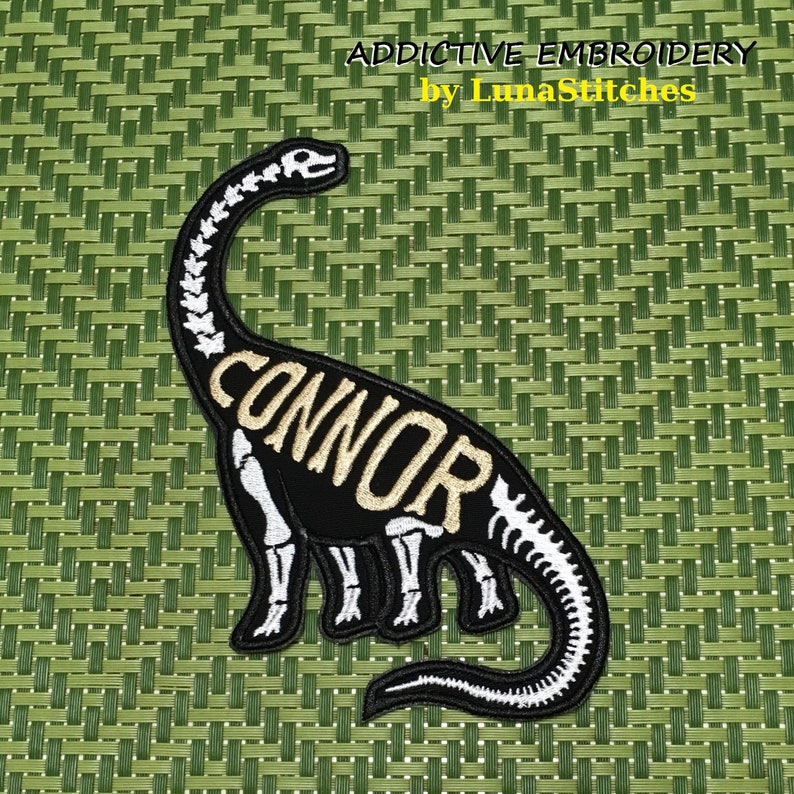 Name Tag Long Neck Dinosaur Dino Personalized Iron On Patch Embroidered Custom image 3