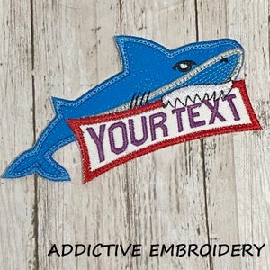 Shark Bite Personalized Name Iron On Patch Embroidered Applique Custom Name Tag
