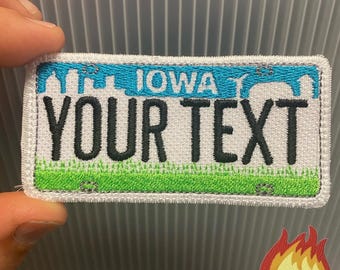 Iowa License Plate IA Iron On Patch Yellow Sun Personalized Embroidered Applique USA Name Tag Travel State