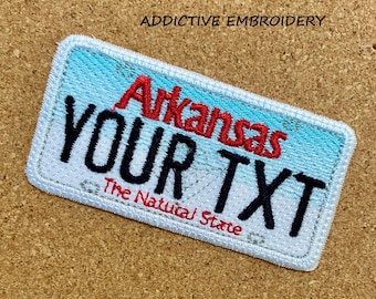 Arkansas AR License Plate Personalized Travel Iron On Patch Embroidered Applique USA