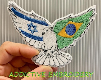 Brazil Flag Israel Peace Dove Paloma pomba Iron On Patch Embroidered USA