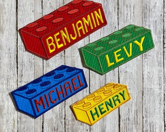 Custom Name Tag Personalized Iron On Patch Building Blocks Custom Applique School Name Tag Sport