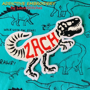 Iron On Patch Tyrannosaurus T-Rex Dinosaur Personalized Iron On Patch Embroidered Custom Applique Dino