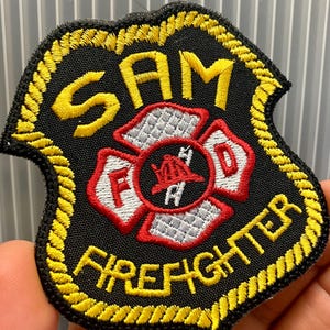 Parche termoadhesivo personalizado de bombero, bordado, aplique personalizado, etiqueta con nombre