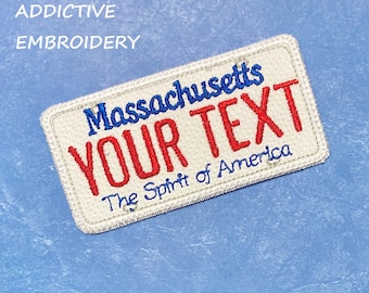 MASSACHUSETTS ma License Plate Personalized Iron On Patch Embroidered Applique USA