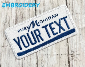 MICHIGAN License Plate MI Iron On Patch Yellow Sun Personalized Embroidered Applique USA Name Tag