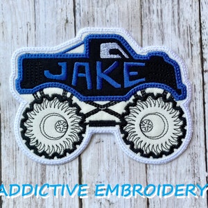 Monster Truck Race Car Personalized Name Iron On Patch Embroidered Applique Custom Name Tag