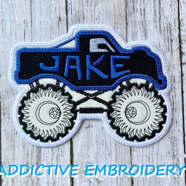 Monster Truck Race Car Personalized Name Iron On Patch Embroidered Applique Custom Name Tag