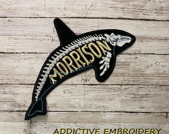 Whale Orca Fish Skeleton Bones Personalized Iron On Patch Embroidered Custom Applique