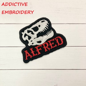 Iron On Patch T-Rex Dinosaur HEAD Personalized Back to School Iron On Patch Embroidered Custom Applique Dino Tyrannosaurus Kids Accessories