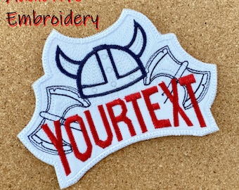 Viking Helmet Personalized Iron On Patch Dragon Embroidered Custom Applique School Name Tag Sport