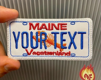 Maine License Plate ME Lobster Personalized Travel Iron On Patch Embroidered Applique USA Custom