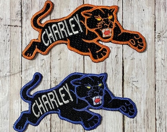 PANTHER Iron On Patch Personalized Back to School Iron On Patch Embroidered Custom Applique Kids Jaguar Mountain Lion Leopard