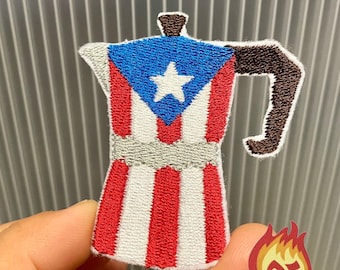 Coffee Cafe Expresso Puerto Rico Flag PR Isla del Encanto Boricua Iron On Patch Surfing Embroidered Felt USA