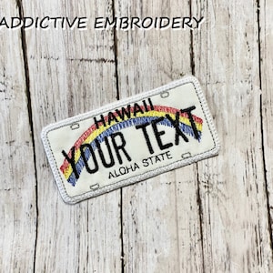 Hawaii License Plate HI Personalized Iron On Patch Embroidered travel beach Applique USA Name Tag