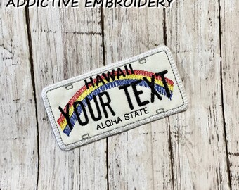 Hawaii License Plate HI Personalized Iron On Patch Embroidered travel beach Applique USA Name Tag