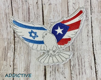 Puerto Rico Flag Israel Peace Dove Paloma PR Isla del Encanto Boricua Iron On Patch Embroidered USA