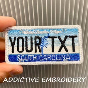 South Carolina State License Plate SC Personalized Iron On Patch Embroidered Travel Applique USA