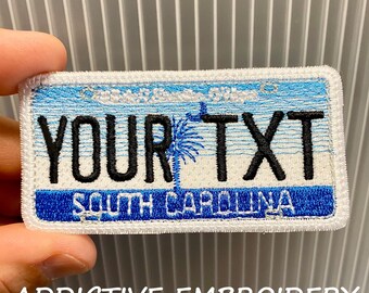 South Carolina State License Plate SC Personalized Iron On Patch Embroidered Travel Applique USA