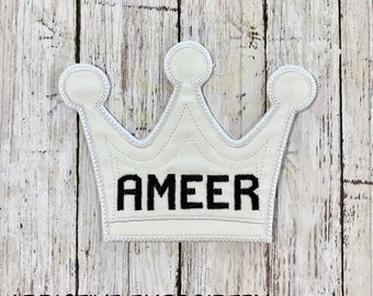Name Tag Iron On Patch Crown King Princess Prince Queen Personalized Embroidered Custom Applique Patch