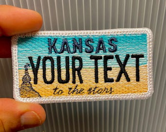 KANSAS State License Plate KS Personalized Iron On Patch Embroidered Travel Summer Beach Applique USA