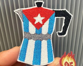 Cute Cuban Flag Coffee Expresso Iron On Patch Embroidered Pocket Peeking peek USA
